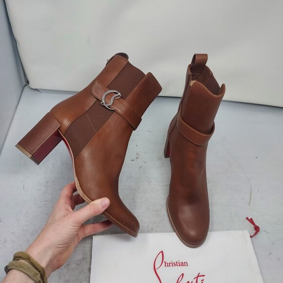 Christian Louboutin Brown Leather CL Chelsea Heel Boot - Picture 1 of 11